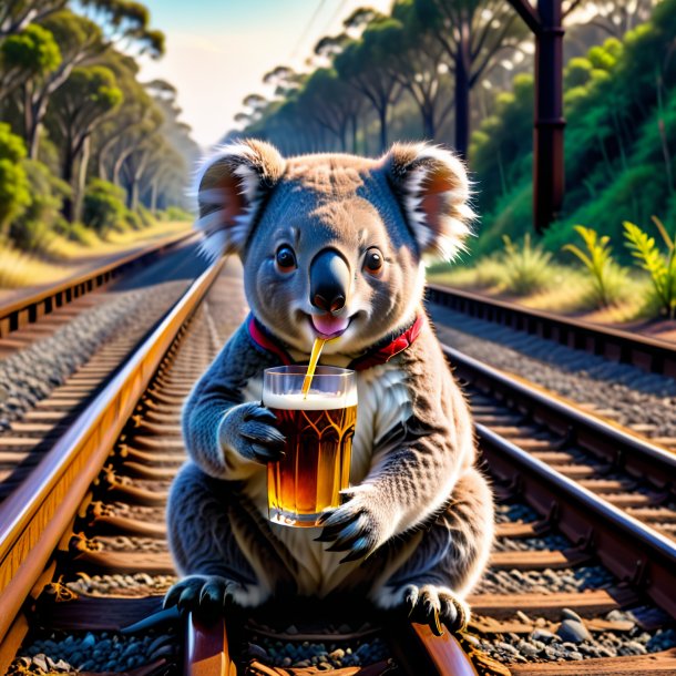 Foto de un trago de un koala en las vías del tren