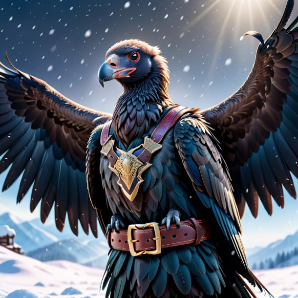 Illustration of a vulture in a belt in the snow