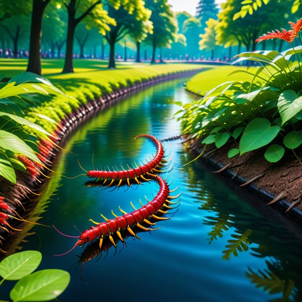 Photo of a swimming of a centipede in the park