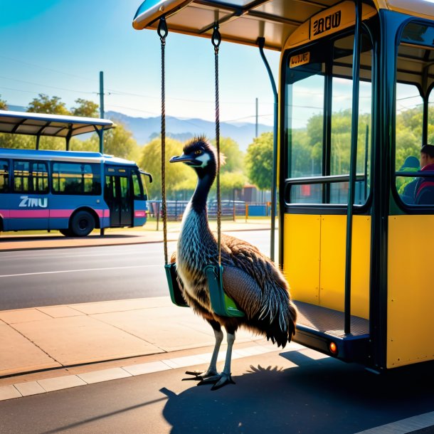 Image of a swinging on a swing of a emu on the bus stop