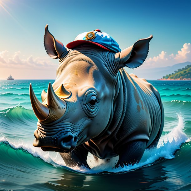 Picture of a rhinoceros in a cap in the sea