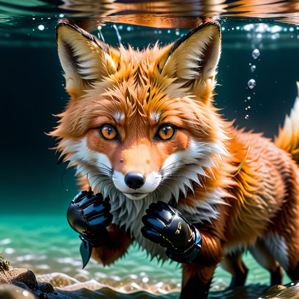 Picture of a fox in a gloves in the water