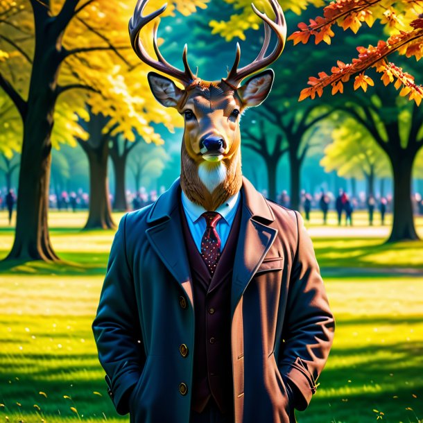 Image of a deer in a coat in the park