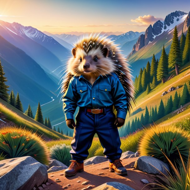 Picture of a porcupine in a trousers in the mountains