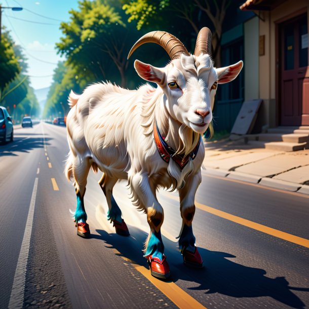 Illustration of a goat in a shoes on the road