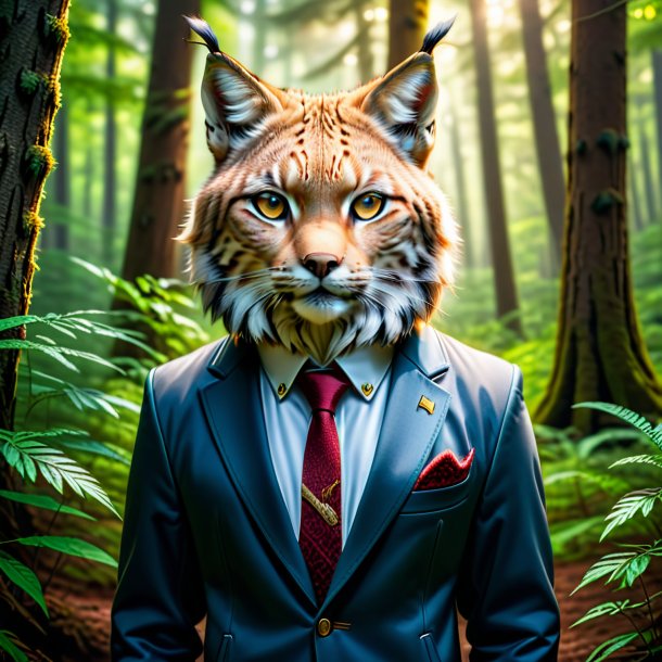 Photo of a lynx in a jacket in the forest