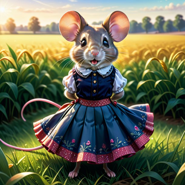 Illustration of a mouse in a skirt on the field