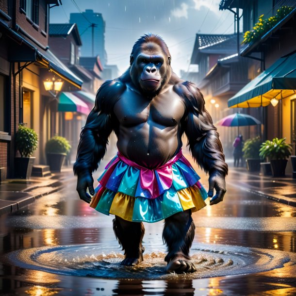 Photo of a gorilla in a dress in the puddle