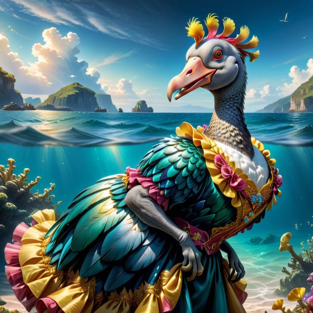 Drawing of a dodo in a dress in the sea