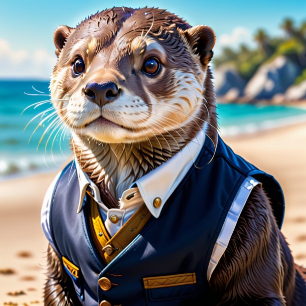 Dessin d'une loutre dans un gilet sur la plage