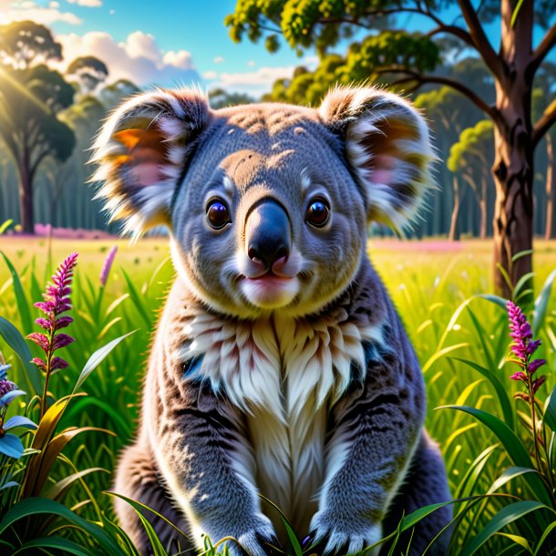 Photo d'une attente d'un koala dans la prairie