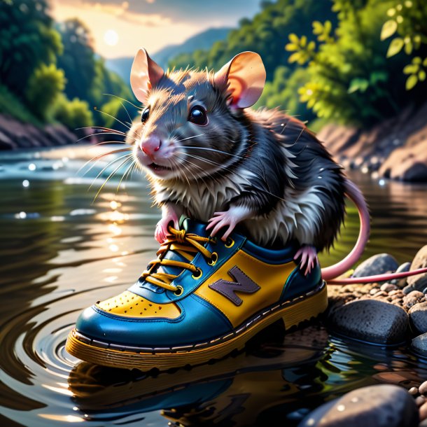 Image d'un rat dans une chaussure dans la rivière