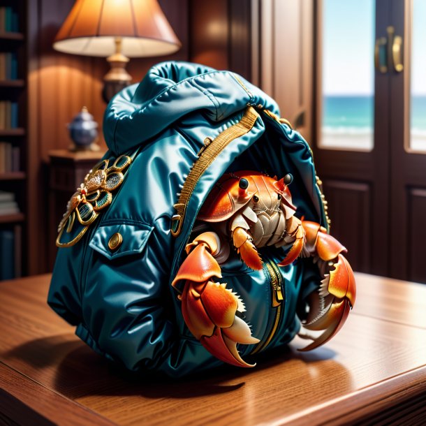 Illustration of a hermit crab in a jacket in the house