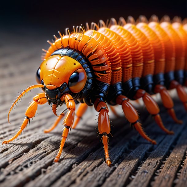 Photo of a centipede in a orange sweater