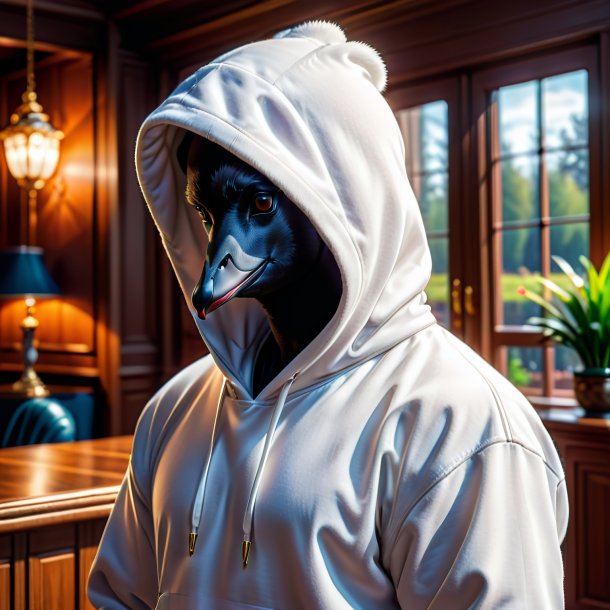 Pic of a swan in a hoodie in the house