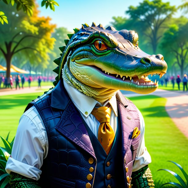 Drawing of a alligator in a vest in the park