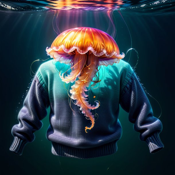 Drawing of a jellyfish in a sweater in the water