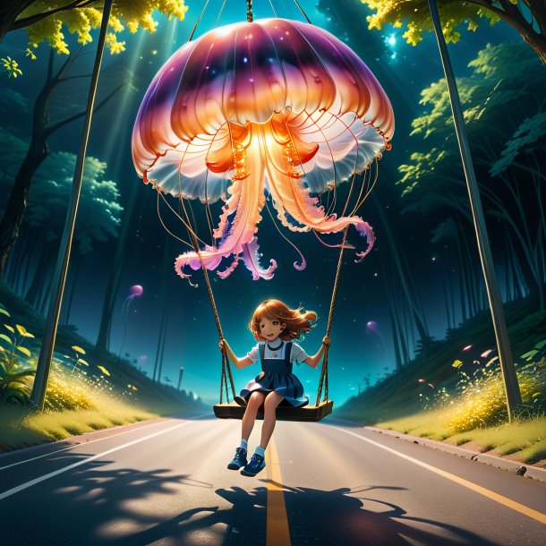 Image of a swinging on a swing of a jellyfish on the road