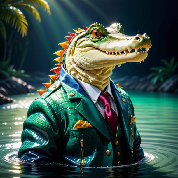 Image of a crocodile in a jacket in the water