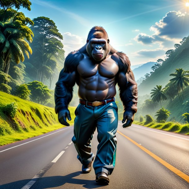 Pic of a gorilla in a trousers on the road