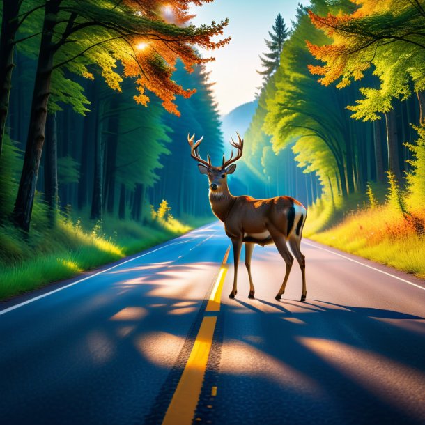 Picture of a waiting of a deer on the road