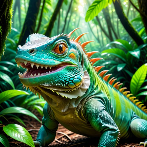 Imagem de um sorriso de uma iguana na floresta