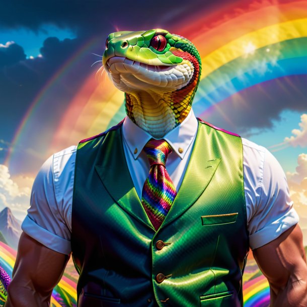 Picture of a snake in a vest on the rainbow