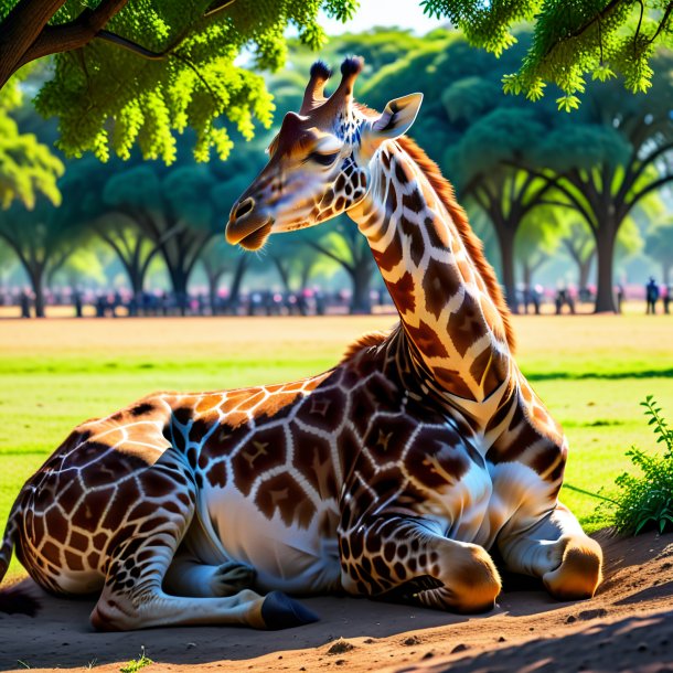 Pic of a sleeping of a giraffe in the park