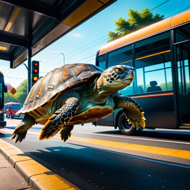 Image of a jumping of a turtle on the bus stop