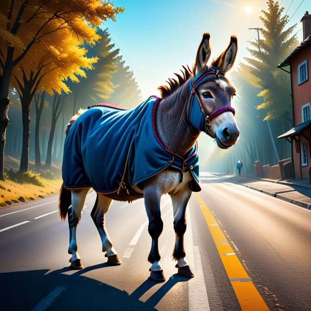 Illustration of a donkey in a coat on the road