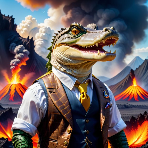 Photo of a alligator in a vest in the volcano