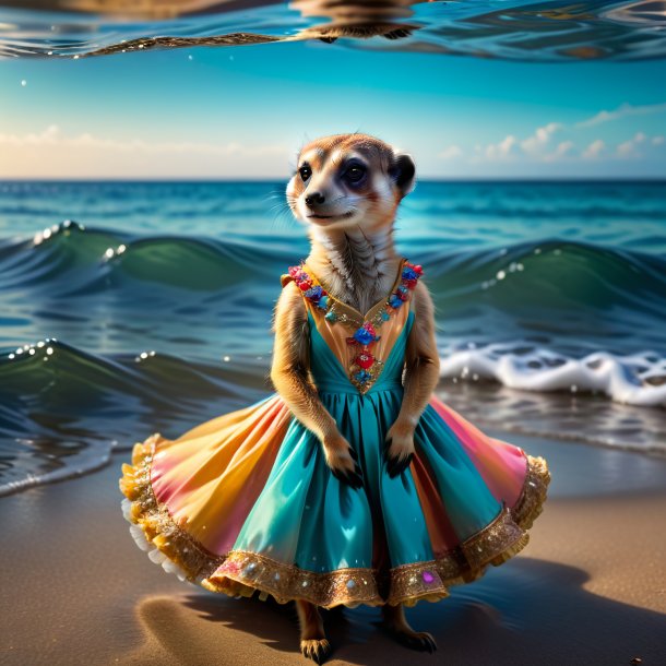 Photo of a meerkat in a dress in the sea