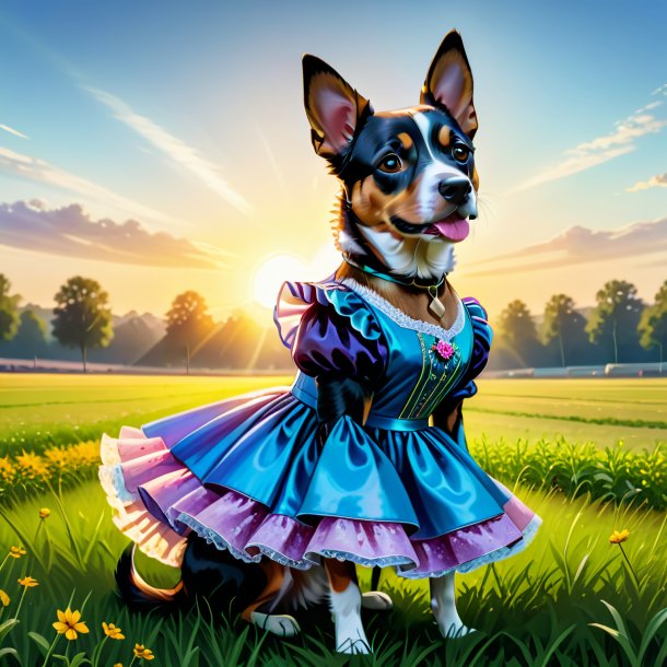 Drawing of a dog in a dress on the field