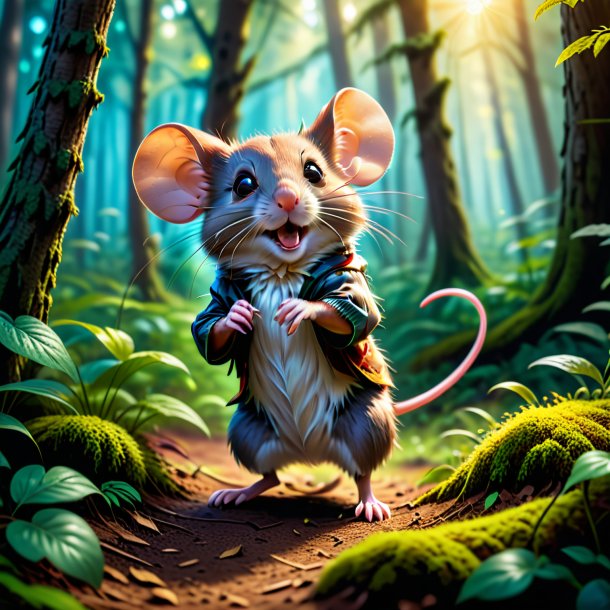 Photo of a dancing of a mouse in the forest