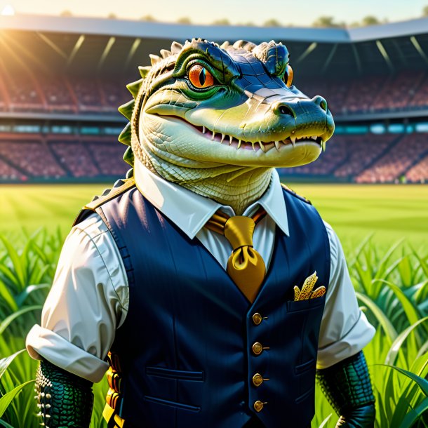 Illustration of a alligator in a vest on the field