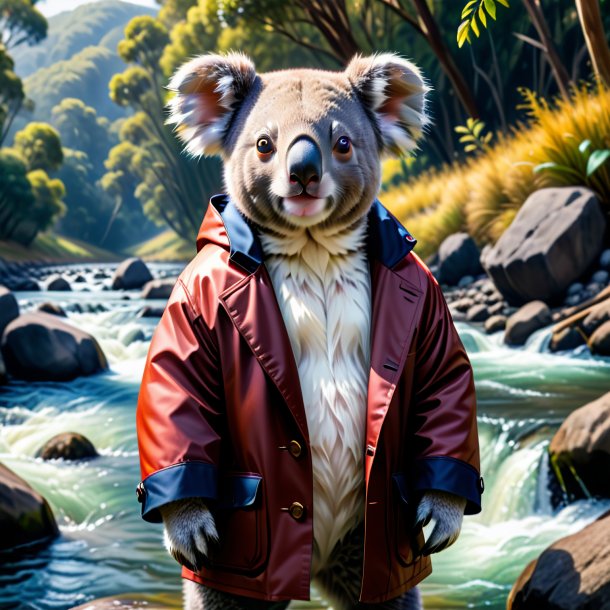 Photo d'un koala dans un manteau dans la rivière