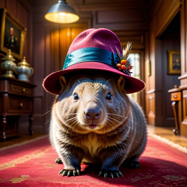 Image of a wombat in a hat in the house