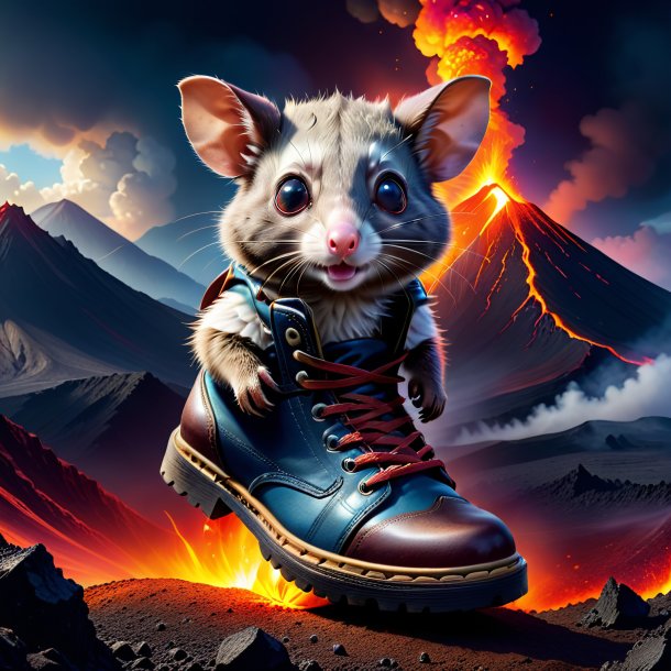 Image d'un opossum dans une chaussure dans le volcan