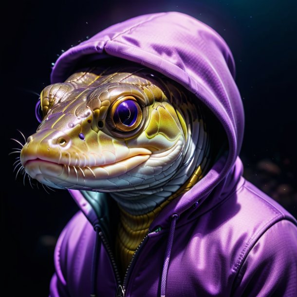 Image of a eel in a purple hoodie