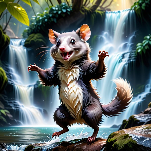 Image d'une danse d'un opossum dans la cascade