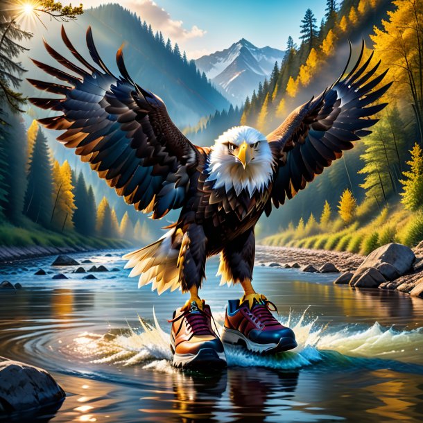 Photo of a eagle in a shoes in the river