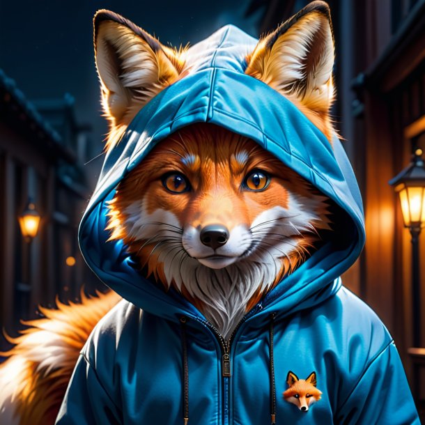 Pic of a fox in a blue hoodie