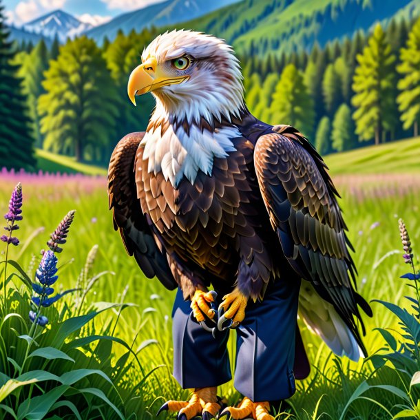 Image of a eagle in a trousers in the meadow