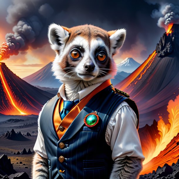 Drawing of a lemur in a vest in the volcano