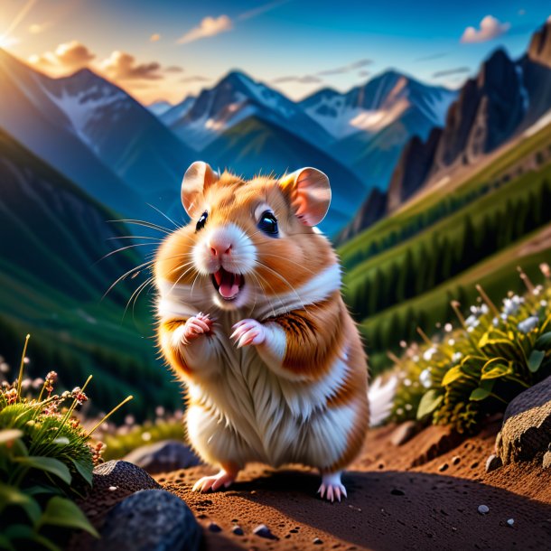 Photo of a dancing of a hamster in the mountains