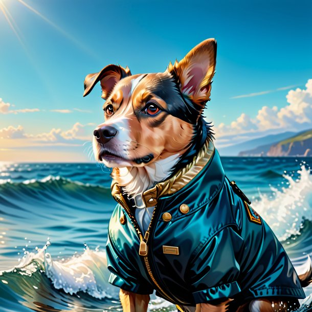 Drawing of a dog in a jacket in the sea