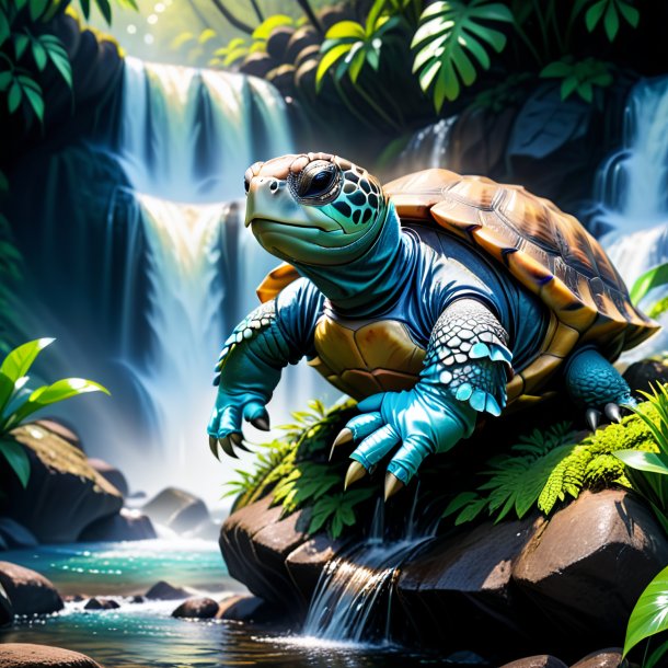 Pic of a tortoise in a gloves in the waterfall