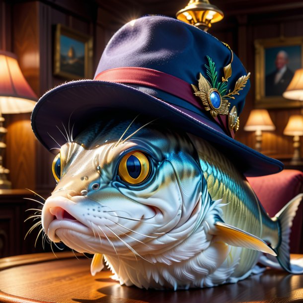 Image of a haddock in a hat in the house