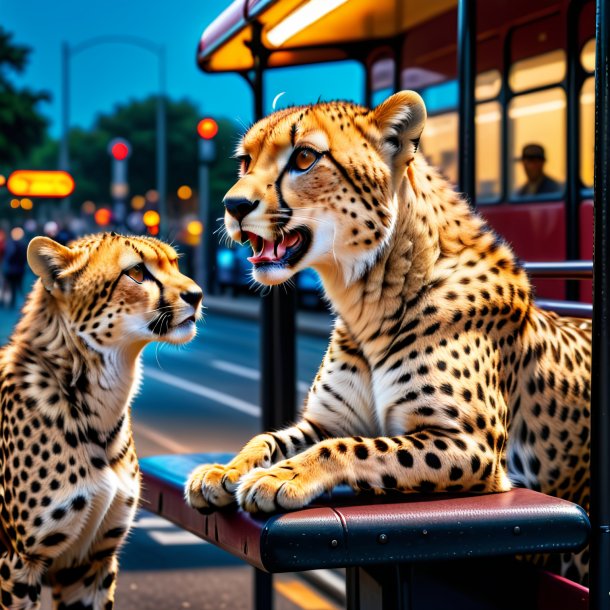 De uma bebida de uma chita no ponto de ônibus