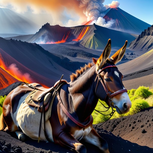 Pic of a resting of a mule in the volcano